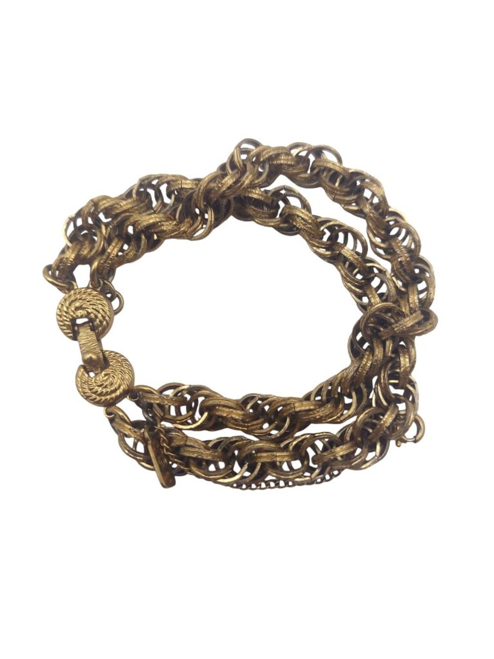 Monet Gold Tone Bracelet Two Strand Safety Chain Signed Classic Vintage Size 6.5